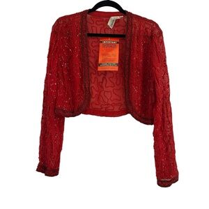 Styleworks -Red Beaded Cropped Jacket-6